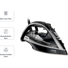 Tefal Pure Max Siyah Buharlı Ütü Seti, Micro Calc Filtre, Otomatik Buhar Ayarı ve Durilium Airglide Taban ile Evde Günlük Kumaş Bakımı, Mutfak Tartısı Dahil FV9850