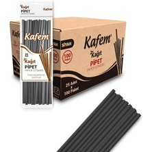 Kafem Siyah Kağıt Pipet 19,5cm 25LI x 100 Paket (Koli)