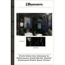 Marivento Pratik Etiket Hızlı Dönüşüm Ev Dekorasyonu Siyah Mermer Desenli Alüminyum Plastik Duvar Sticker