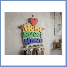 Yuva Izi 3D Baskı Home Sweet Home Duvar Anahtarlığı Çok Parçalı Dekoratif Anahtar Askısı Ajs