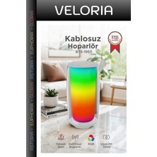 Veloria Özel Seri Kablosuz Kamp Müzik Bluetooth Hoparlör Rgb Işıklı BTS-1953 Beyaz