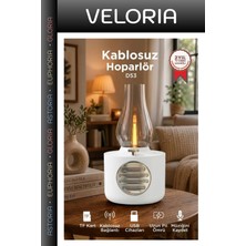 Veloria Premium Şarjlı Müzik Salon Bluetooth Hoparlör Vintage Gaz Lambası D53 Beyaz