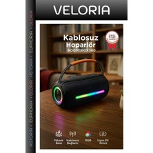 Veloria Özel Seri Kamp Kablosuz Telefon Booms Box 360 Siyah Bluetooth Hoparlör