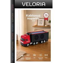 Veloria Özel Üretim Kablosiz Piknik Ses Cihazı Bluetooth Hoparlör Tır Tasarımlı D45 Kırmızı
