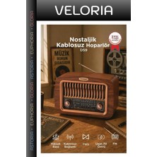 Veloria Özel Üretim Tasarım Kullanım Ses Bluetooth Hoparlör Nostaljik Radyo D59 Ahşap