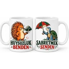 Lexroo Huysuz ve Sabırlı 2`li Porselen Kupa Seti - Model 740