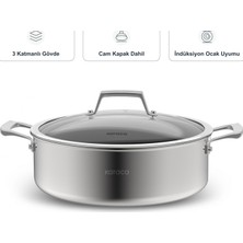 Karaca Plasma Steel 3ply 30 cm Karnıyarık Tenceresi ve Mutfak Tartısı Seti, 3 Katmanlı Gövde, Cam Kapak Dahil, Indüksiyon Ocak Uyumu ile Günlük Pişirmede Pratik Kullanım 000001000187264003
