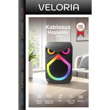 Veloria Bluetooth Hoparlör Rgb Işıklı Mikrofonlu 12W D80 Eğlence Aleti Bas Ünitesi Ses Sistemi