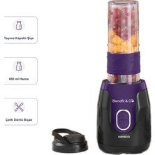 Karaca Blendfit Go Personal Kişisel Smoothie Blender Black Purple ve Mutfak Tartısı Seti, Taşıma Kapaklı Şişe, 600 ml Hazne, Çelik Dörtlü Bıçak ile Pratik Kullanım 000001000011072031