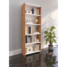 Nur Mobilya Melisa 5 Raflı Modern Kitaplık Beyaz Yonga Levha 60x20x170 cm Ceviz Renk