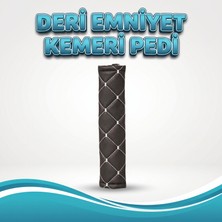 Gök Tr Bmw E36 Uyumlu Deri Emniyet Kemeri Omuz Pedi - Siyah Deri Beyaz Dikişli (2'li Set)