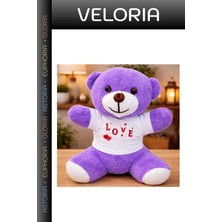Veloria Özel Seri Doğum Günü Sürpriz Kutlama Özel An Love Baskılı Tişörtlü Peluş Oyuncak Ayıcık