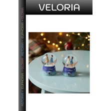 Veloria Özel Seri Oda Süsü Hediyelik Eşya Winter Temalı Sevimli Çiftler Mini Işıklı Kar Küresi