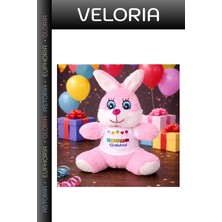 Veloria Özel Seri Hediyelik Popüler Favori Happy Birthday Tişörtlü Peluş Tavşan