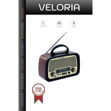 Veloria Özel Seri Nostalji Taşınabilir Bluetooth Hoparlör Nostlajik Radyo Speaker NS01 Kahverengi