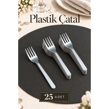 Ezupack 25'li Lüx Sert Plastik Gümüş Çatal Parti Doğum Günü Sunum Davet Nişan Söz Kullan At Organizasyon