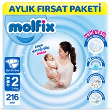 Molfix Bebek Bezi 2 Beden Mini Aylık Fırsat Paketi 216 Adet
