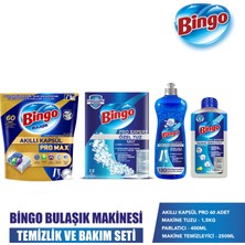 Bingo Akıllı Kapsül Pro Max Bulaşık Makinesi Deterjanı Tableti 60'lı+Makine Temizleyici 250 ml+Tuz 1,5 Kg+Parlatıcı 400 ml