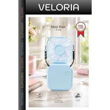 Veloria Premium F-05 Mini Fan Tutmalı Şarjlı Vantilatör Mavi Hediyelik Cihaz Alternatif