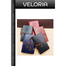 Veloria Küçük Boy Pusula Baskılı Deri Defter Okul Malzemeleri Ürünü Çizgisiz Not Defteri