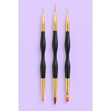 Mist Color Siyah Çift Uçlu Nail Art Fırça Seti 3 Adet