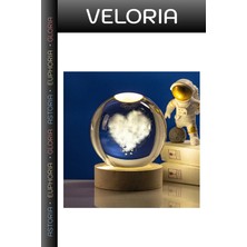 Veloria Premium Usb& 039;LI Ahşap Altlıklı Kalp Tasarımlı Cam Küre Doğum Günü Şık Aksesuar