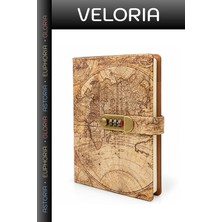 Veloria Özel Seri Özel Hatıra Seyahat Hatırası Keşif Günlüğü Şifreli Vintage Dünya Haritası Desenli Defter