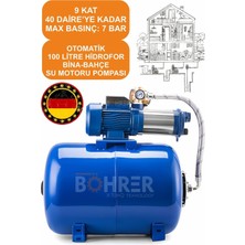 Böhrer 6 Kademeli Ymp6-90 Yüksek Basınç 8 Kat 25 Daire 'ye Kadar 2.25 Hp 100L Tank Hidrofor Su Motoru Pompa