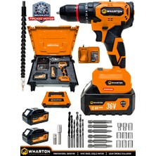 WHARTON 36V 12 Ah Çift Akülü Kömürsüz Brushless Motorlu Şarjlı Matkap Vidalama Seti