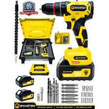 WHARTON 36V 12 Ah Çift Akülü Kömürsüz Brushless Motorlu Şarjlı Matkap Vidalama Seti