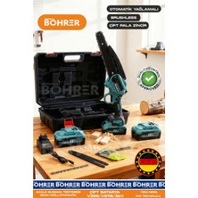 Böhrer Alman Designe BA011153 Kömürsüz Yeni Tasarım Çift Akülü  15CM 6 Inç - Otomatik Yağlı ve 10 Pilli 36V 5AH - Çift Pala ve Zincir - Akülü Zincirli Budama Testere Makinesi