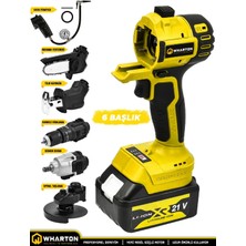 WHARTON 21V Fırçasız 6 Başlıklı Çok Fonksiyonlu Darbeli Şarjlı Matkap, Somun Sıkma, Budama Testeresi, Spiral Taşlama, Tilki Kuyruğu, Hava Pompası Seti