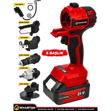 WHARTON 21V Fırçasız 6 Başlıklı Çok Fonksiyonlu Darbeli Şarjlı Matkap, Somun Sıkma, Budama Testeresi, Spiral Taşlama, Tilki Kuyruğu, Hava Pompası Seti