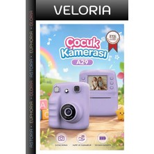 Veloria Delux Serisi Eğitici Küçük Aktivite A29 Mor Çocuk Termal Resim Kağıt Baskılı Kamera