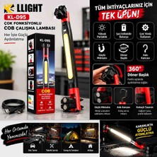 Klight KL-D95 Şarj Edilebilir Cob LED Çalışma Lambası-Güçlü Mıknatıslı, Askı Kancalı, Döner Başlıklı Oto Tamir ve Kamp Feneri