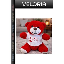Veloria Özel Üretim Love Tişörtlü Kırmızı Peluş Ayıcık Romantik Hatıra Yumuşak Dost Tatlı Obje