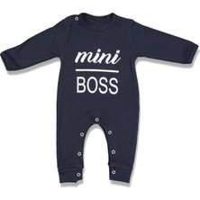 by BebekOdam Mini Boss Baskılı Çıtçıt Kapamalı Uzun Kol Bebek Tulumu - Lacivert