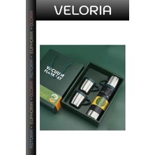 Veloria Premium 6012 3 Bardaklı 680ML Termos Set Yeşil Fonksiyonel Ürün Soğuk Tutan Içecek Koruma