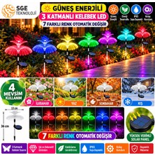 Güneş Enerjili 3 Katmanlı 7 Renk Değişerek Yanan Kelebek LED Bahçe Aydınlatma Solar Bahçe Süsü SGE1005