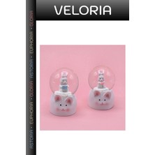 Veloria Premium Hediyelik Eşya Tavşan Tasarımlı Işıklı Kar Küresi Mini Boy