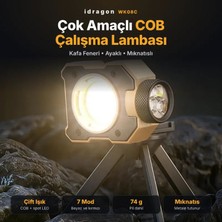 İdragon WK08C Çok Amaçlı Cob Çalışma Lambası Kafa Feneri Mıknatıslı Ayaklı Şarjlı Kırmızı Beyaz Işık 7 Modlu El Feneri Kamp Tamir Aydınlatma