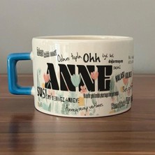 Mor Mürekkep Anne Sözleri Tam Tur Baskılı Yeşil Kulplu Kare Kupa