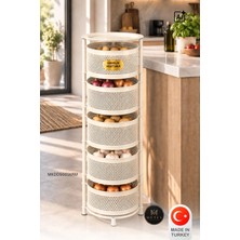 Metes Kitchen Tekerleksiz Rengi Krem Açılabilen 5 Katlı Çok Amaçlı Metal Raf Mutfak, Balkon, Kiler