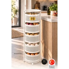 Metes Kitchen Tekerleksiz Rengi Beyaz Açılabilen 5 Katlı Çok Amaçlı Metal Raf Mutfak, Balkon, Kiler