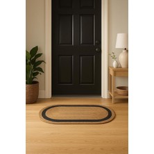 Odiyo Oval Jüt Paspas, Kahverengi ve Siyah Çizgili, Dekoratif Kapı Önü ve Banyo Paspası (Hasır, 50X80, Oval)