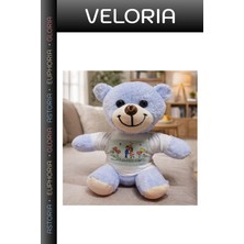 Veloria Premium Mutlu Aşıklar Özel Gün Hediyesi Dekoratif Peluş Tişörtlü Mavi Ayı