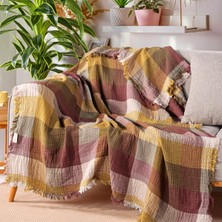 Rayme Tekstil Rayme Tekstıl Lüks 100% Pamuk Koltuk Şalı Tv Battaniyesi, Geniş 130X170 cm Yüksek Kaliteli Pamuklu Kumaş Dekoratif Koltuk Atma Şal Battaniyeleri (Ekose Kahve Muslin Kumaş)