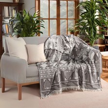 Rayme Tekstil Rayme Tekstıl Lüks 100% Pamuk Koltuk Şalı Tv Battaniyesi, Geniş 130X170 cm Yüksek Kaliteli Dekoratif Koltuk Atma Şal Battaniyeleri, Bohem Gri