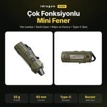 İdragon K220 Çok Fonksiyonlu Mini Fener Şarjlı Type-C Yan Lamba Sarı Mor Kırmızı Mavi Flaş Sesli Uyarı Klipsli Kancalı Mıknatıslı Cep Feneri
