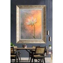 Giyense Tablo Sarı Zemin Pembe Lotus Nilüfer Çiçeği Çerçeveli Duvar Tablosu Modern Salon Tablosu